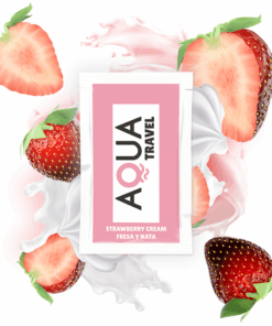 AQUA TRAVEL – LUBRICANTE BASE AGUA SABOR FRESA Y NATA 6 ML - intimamenities.com