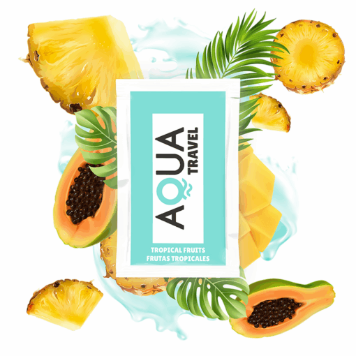 AQUA TRAVEL – LUBRICANTE BASE AGUA SABOR FRUTAS TROPICALES 6 ML - intimamenities.com
