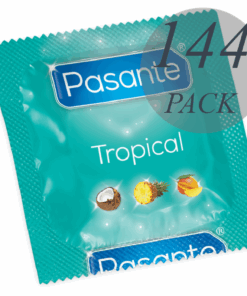 PASANTE – PRESERVATIVOS SABORES TROPICAL BOLSA 144 UNIDADES - intimamenities.com