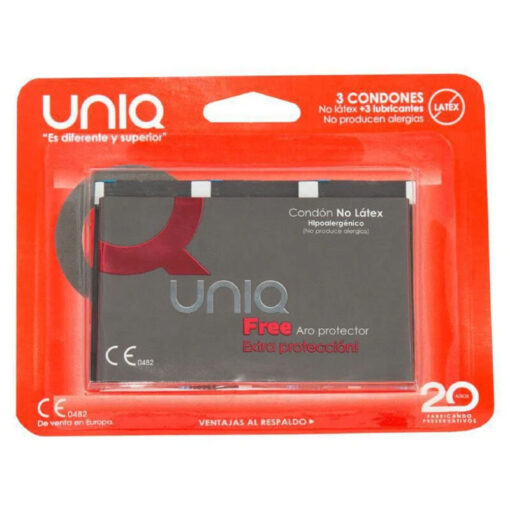 UNIQ – FREE PRESERVATIVOS CON ARO PROTECTOR SIN LATEX 3 UNIDADES - intimamenities.com