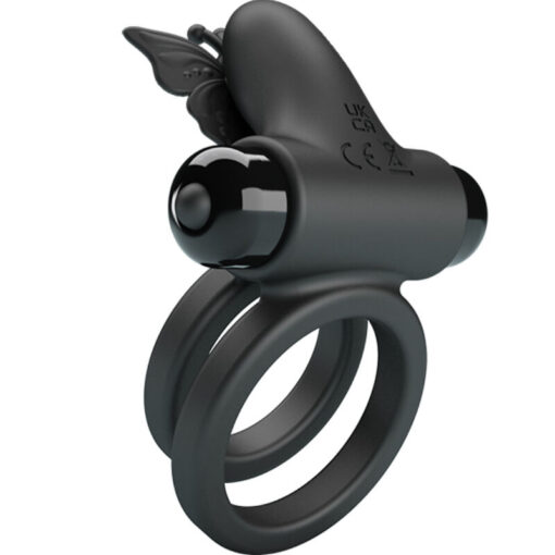 PRETTY LOVE – DOBLE ANILLO VIBRADOR CON ESTIMULADOR NEGRO - intimamenities.com
