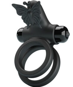 PRETTY LOVE – DOBLE ANILLO VIBRADOR CON ESTIMULADOR NEGRO - intimamenities.com