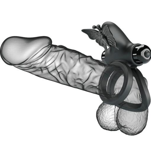 PRETTY LOVE – DOBLE ANILLO VIBRADOR CON ESTIMULADOR NEGRO - intimamenities.com