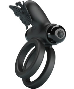 PRETTY LOVE – DOBLE ANILLO VIBRADOR CON ESTIMULADOR NEGRO - intimamenities.com