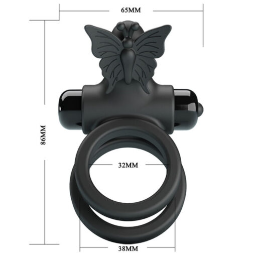 PRETTY LOVE – DOBLE ANILLO VIBRADOR CON ESTIMULADOR NEGRO - intimamenities.com