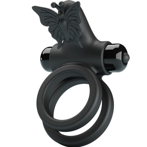 PRETTY LOVE – DOBLE ANILLO VIBRADOR CON ESTIMULADOR NEGRO - intimamenities.com