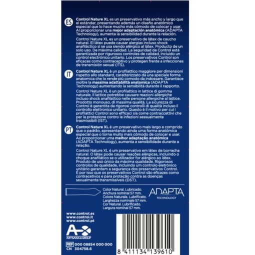 CONTROL – ADAPTA NATURE XL PRESERVATIVOS 12 UNIDADES - intimamenities.com