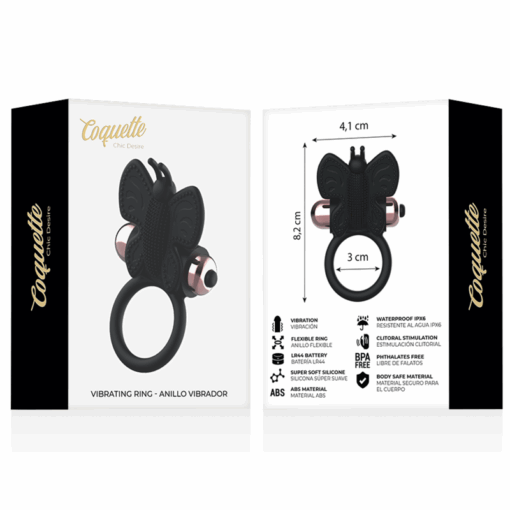 COQUETTE CHIC DESIRE – COCK RING BUTTERFLY ANILLO VIBRADOR NEGRO / GOLD - intimamenities.com