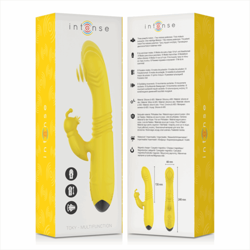INTENSE – TOKY VIBRADOR MULTIFUNCIÓN RECARGABLE UP & DOWN CON ESTIMULADOR DE CLITORIS AMARILLO - intimamenities.com