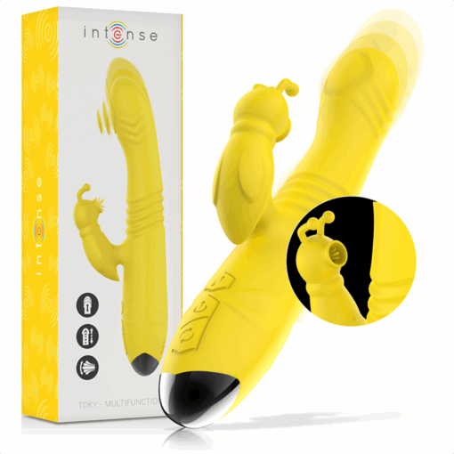 INTENSE – TOKY VIBRADOR MULTIFUNCIÓN RECARGABLE UP & DOWN CON ESTIMULADOR DE CLITORIS AMARILLO - intimamenities.com
