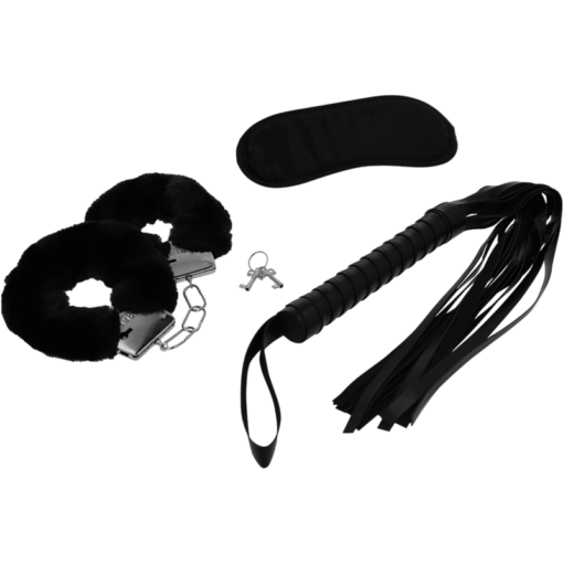 INTENSE – FETISH SET ERÓTICO 1 CON ESPOSAS, ANTIFAZ Y LÁTIGO DE CUERO VEGANO - intimamenities.com