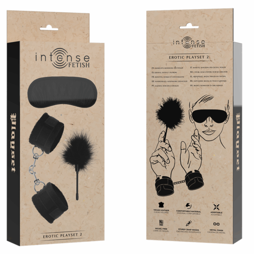 INTENSE – FETISH SET ERÓTICO 2 CON ESPOSAS, ANTIFAZ Y PLUMERO - intimamenities.com