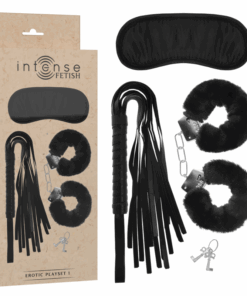 INTENSE – FETISH SET ERÓTICO 1 CON ESPOSAS, ANTIFAZ Y LÁTIGO DE CUERO VEGANO - intimamenities.com