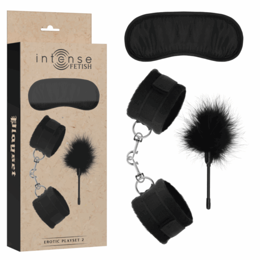 INTENSE – FETISH SET ERÓTICO 2 CON ESPOSAS, ANTIFAZ Y PLUMERO - intimamenities.com