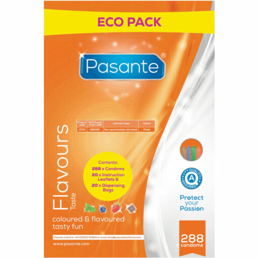 PASANTE – PRESERVATIVO ECO PACK SABORES BOLSA 288 UNIDADES - intimamenities.com