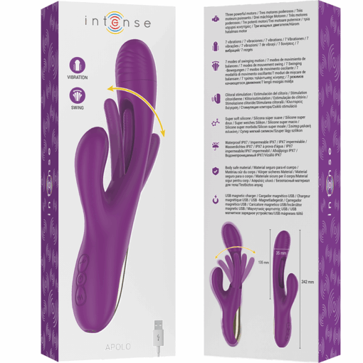 INTENSE – APOLO VIBRADOR MULTIFUNCIÓN RECARGABLE 7 VIBRACIONES CON LENGUA OSCILANTE MORADO - intimamenities.com
