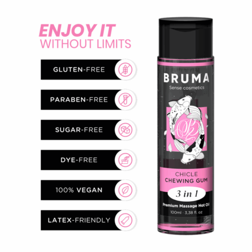 BRUMA – ACEITE DE MASAJE PREMIUM EFECTO CALOR SABOR CHICLE 3 EN 1 – 100 ML - intimamenities.com
