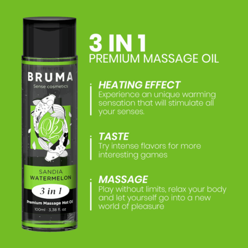 BRUMA – ACEITE DE MASAJE PREMIUM EFECTO CALOR SABOR SANDÍA 3 EN 1 – 100 ML - intimamenities.com