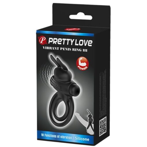 PRETTY LOVE – ANILLO VIBRADOR III CONEJO PARA PENE NEGRO - intimamenities.com