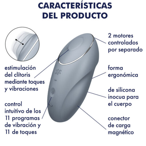 SATISFYER – TAP & CLIMAX 1 VIBRADOR LAY-ON GRIS - intimamenities.com