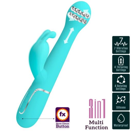 PRETTY LOVE – DEJON VIBRADOR RABBIT 3 EN 1 MULTIFUNCIÓN VERDE AGUA - intimamenities.com