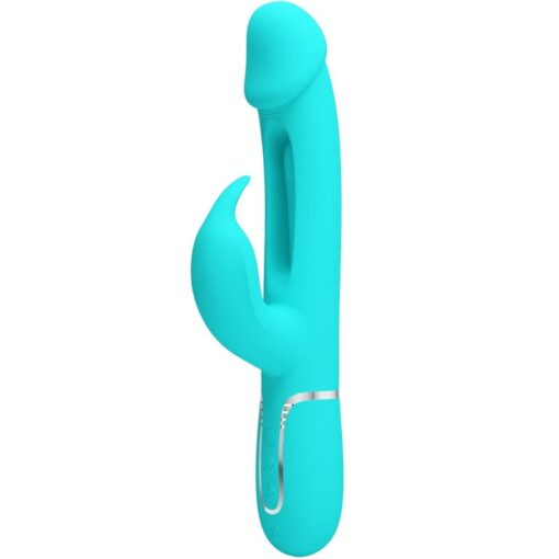 PRETTY LOVE – KAMPAS VIBRADOR RABBIT 3 EN 1 MULTIFUNCIÓN CON LENGUA VERDE AGUA - intimamenities.com