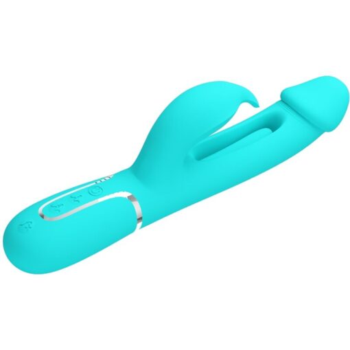 PRETTY LOVE – KAMPAS VIBRADOR RABBIT 3 EN 1 MULTIFUNCIÓN CON LENGUA VERDE AGUA - intimamenities.com