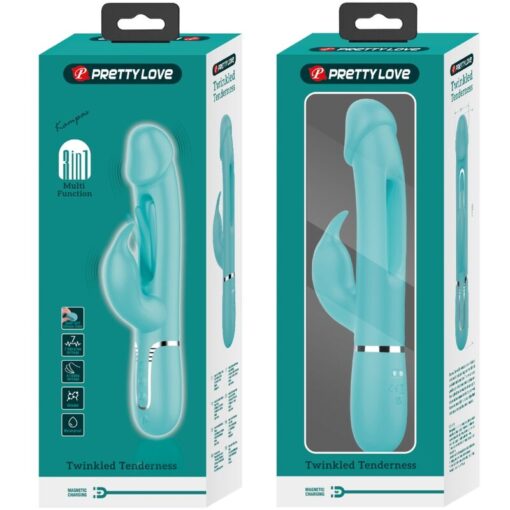 PRETTY LOVE – KAMPAS VIBRADOR RABBIT 3 EN 1 MULTIFUNCIÓN CON LENGUA VERDE AGUA - intimamenities.com