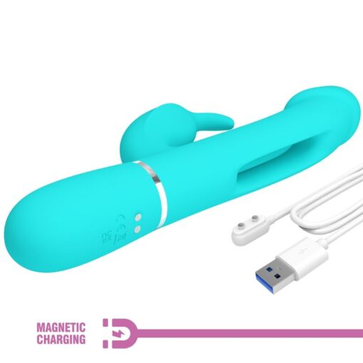 PRETTY LOVE – KAMPAS VIBRADOR RABBIT 3 EN 1 MULTIFUNCIÓN CON LENGUA VERDE AGUA - intimamenities.com