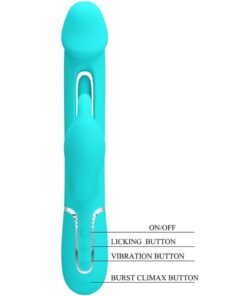 PRETTY LOVE – KAMPAS VIBRADOR RABBIT 3 EN 1 MULTIFUNCIÓN CON LENGUA VERDE AGUA - intimamenities.com
