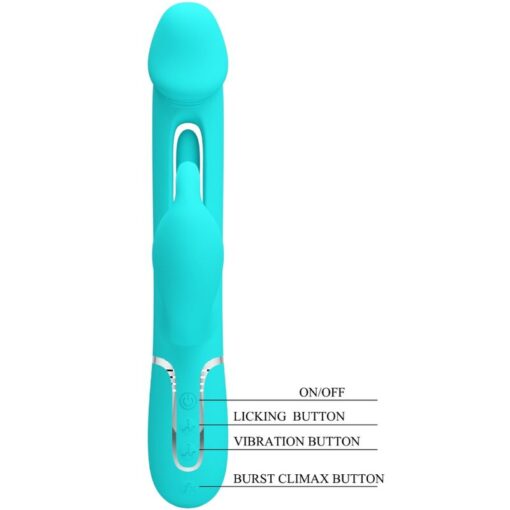 PRETTY LOVE – KAMPAS VIBRADOR RABBIT 3 EN 1 MULTIFUNCIÓN CON LENGUA VERDE AGUA - intimamenities.com