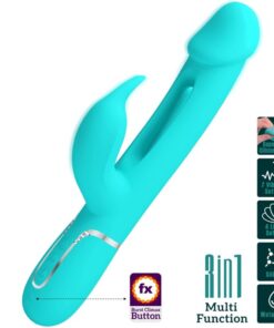PRETTY LOVE – KAMPAS VIBRADOR RABBIT 3 EN 1 MULTIFUNCIÓN CON LENGUA VERDE AGUA - intimamenities.com