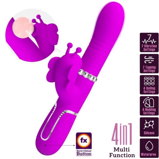 PRETTY LOVE – VIBRADOR RABBIT MULTIFUNCIÓN 4 EN 1 MARIPOSA FUCSIA - intimamenities.com
