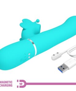 PRETTY LOVE – VIBRADOR RABBIT MULTIFUNCIÓN 4 EN 1 MARIPOSA VERDE AGUA - intimamenities.com