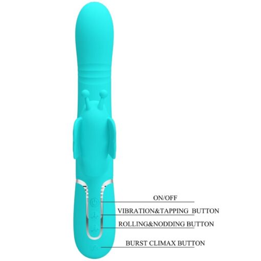 PRETTY LOVE – VIBRADOR RABBIT MULTIFUNCIÓN 4 EN 1 MARIPOSA VERDE AGUA - intimamenities.com