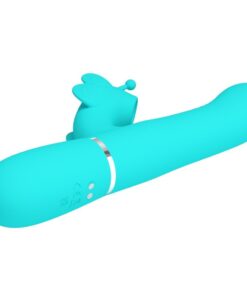 PRETTY LOVE – VIBRADOR RABBIT MULTIFUNCIÓN 4 EN 1 MARIPOSA VERDE AGUA - intimamenities.com