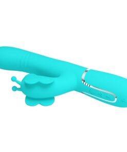 PRETTY LOVE – VIBRADOR RABBIT MULTIFUNCIÓN 4 EN 1 MARIPOSA VERDE AGUA - intimamenities.com