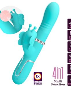 PRETTY LOVE – VIBRADOR RABBIT MULTIFUNCIÓN 4 EN 1 MARIPOSA VERDE AGUA - intimamenities.com