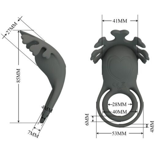 PRETTY LOVE – RUBEN DOBLE ANILLO VIBRADOR CON ESTIMULADOR GRIS - intimamenities.com