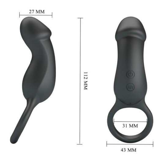 PRETTY LOVE – TRAE ANILLO VIBRADOR CON ESTIMULADOR NEGRO - intimamenities.com