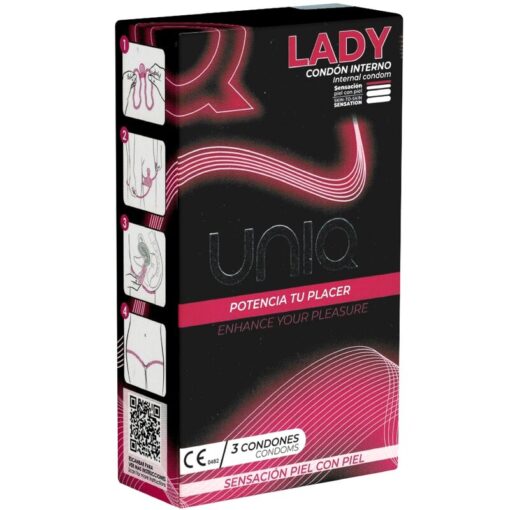 UNIQ –  LADY CONDOM PRESERVATIVOS FEMENINOS CON LIGUERO SIN LATEX 3 UNIDADES - intimamenities.com