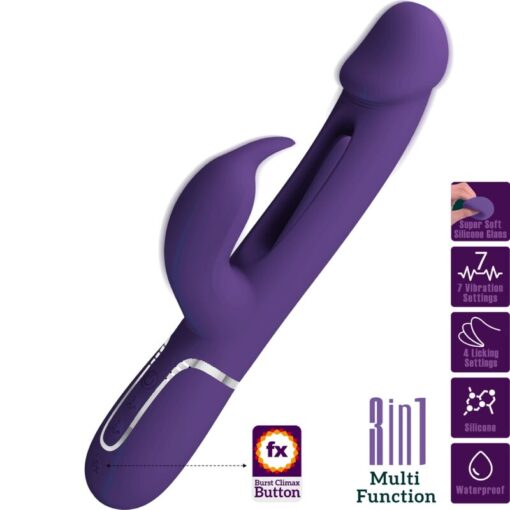 PRETTY LOVE – KAMPAS VIBRADOR RABBIT 3 EN 1 MULTIFUNCIÓN CON LENGUA VIOLETA - intimamenities.com