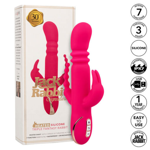 CALEXOTICS – JACK FANTASY TRIPLE VIBRADOR CALENTABLE RABBIT ROSA - intimamenities.com