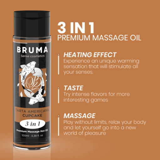 BRUMA – ACEITE DE MASAJE PREMIUM EFECTO CALOR SABOR TARTA AMERICANA 3 EN 1 – 100 ML - intimamenities.com