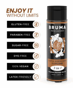 BRUMA – ACEITE DE MASAJE PREMIUM EFECTO CALOR SABOR TARTA AMERICANA 3 EN 1 – 100 ML - intimamenities.com