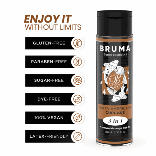 BRUMA – ACEITE DE MASAJE PREMIUM EFECTO CALOR SABOR TARTA AMERICANA 3 EN 1 – 100 ML - intimamenities.com