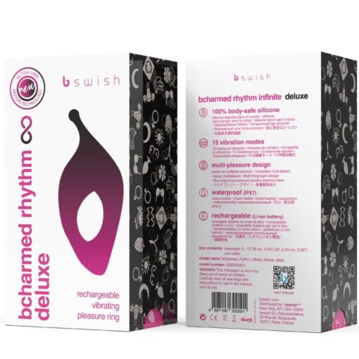 B SWISH – BCHARMED RHYTHM INFINITE DELUXE ANILLO PARA PENE 15 VIBRACIONES NEGRO - intimamenities.com