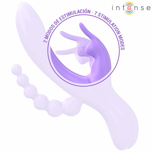 INTENSE – MIKO TRIPLE VIBRADOR RABBIT & ESTIMULADOR & ANAL 7 VIBRACIONES MORADO - intimamenities.com
