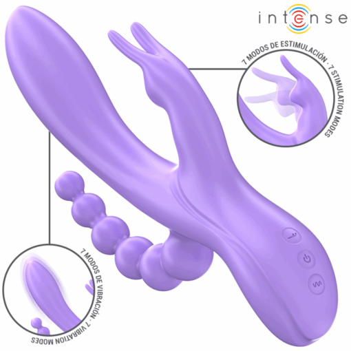 INTENSE – MIKO TRIPLE VIBRADOR RABBIT & ESTIMULADOR & ANAL 7 VIBRACIONES MORADO - intimamenities.com