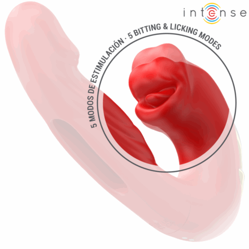 INTENSE – NATHY VIBRADOR DOBLE CON BOCA ESTIMULADORA MULTIFUNCIÓN ROJO - intimamenities.com